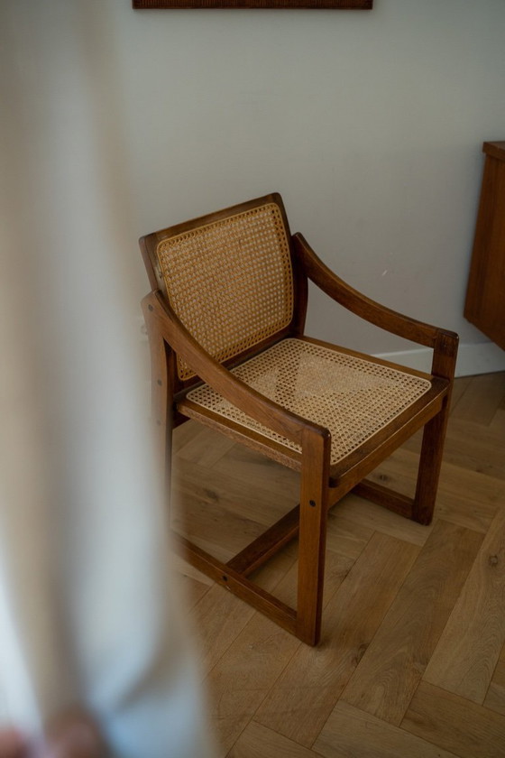 Image 1 of Sedia vintage in teak con seduta in tessuto