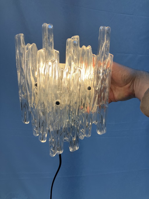 Lámpara de pared vintage estilo J.T. Kalmar, cristal de hielo o escarcha.