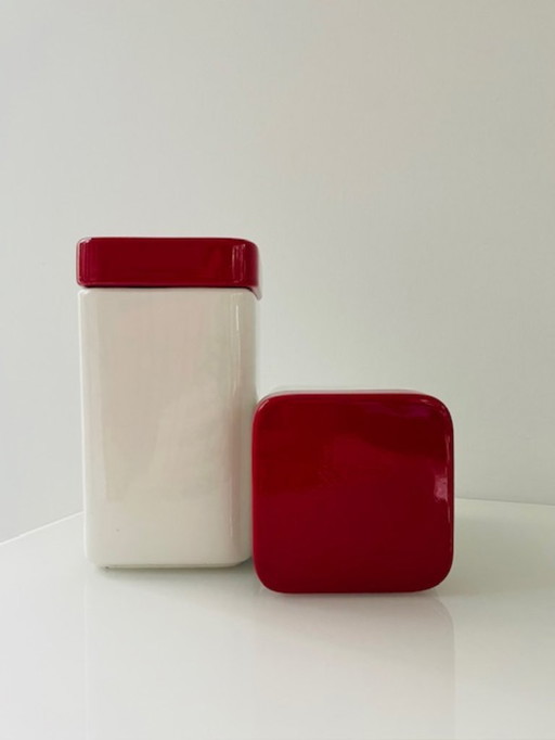 Set van 2 vintage voorraadpotten van Italiaans design