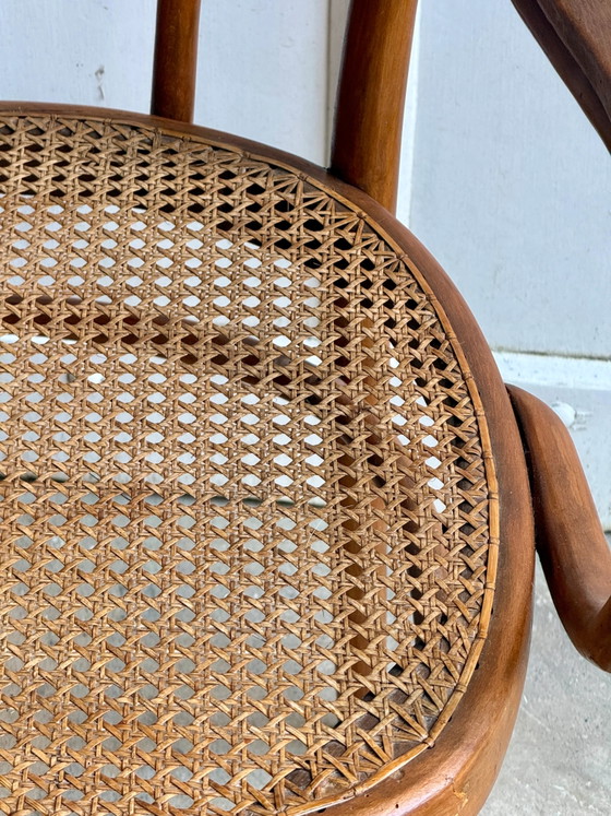 Josef & Jacob Kohn No. 18 Fauteuil en bois courbé et cannage, Marron, Vintage (photo 11 sur 11)