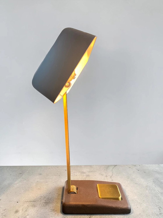 Lampada da scrivania/piano vintage Egon Hillebrand anni '70 – metallo martellato marrone & ottone – Modello (photo 13 of 13)