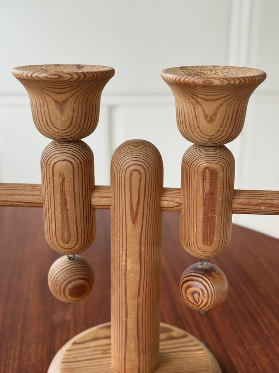 Image 1 of Vintage Aarikka Finland houten kandelaar - zeldzaam Scandinavisch design