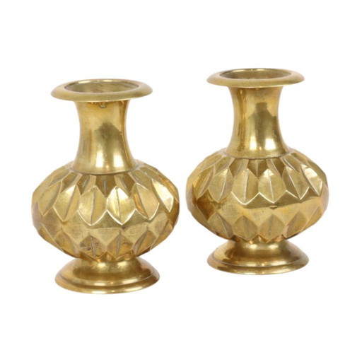 Paire de vases en laiton, motif géométrique, 15 cm – vazen, Brass