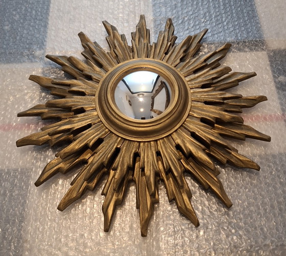 Image 1 of 40cm double-decker wooden sun mirror! Convex. 1950.