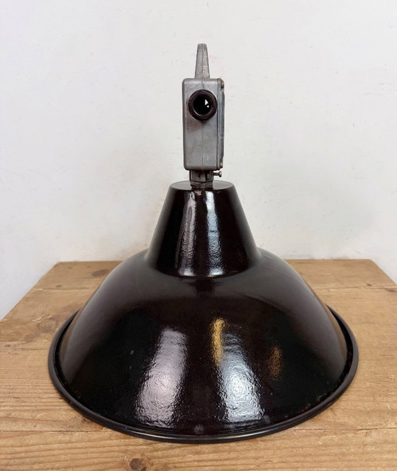 Image 1 of Set of 4 Industrial Black Enamel Pendant Lamps from Elektrosvit, 1960s