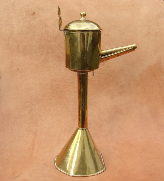 Image 1 of Walvisolielamp, antieke messing lamp uit de walvisvaart, circa 1850, functioneel