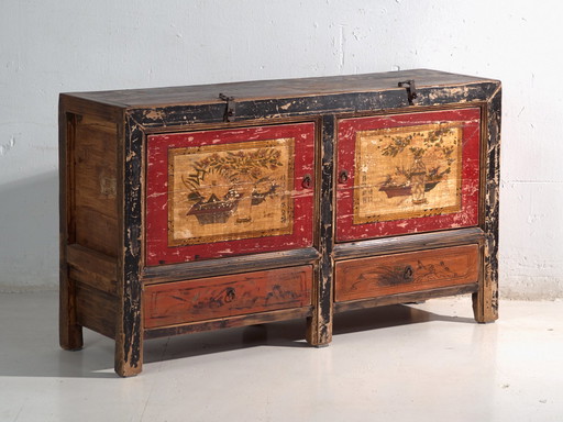 Credenza antica dipinta in legno di olmo – Cina, circa 1950