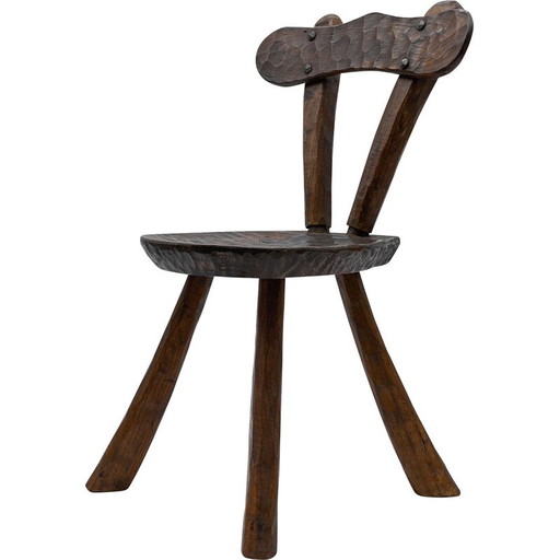 Vintage rustic provincial carved chair, France 1960