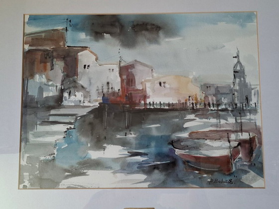 Image 1 of Origineel aquarel schilderij, gesigneerd door Dolors Bolanos, ingelijst.