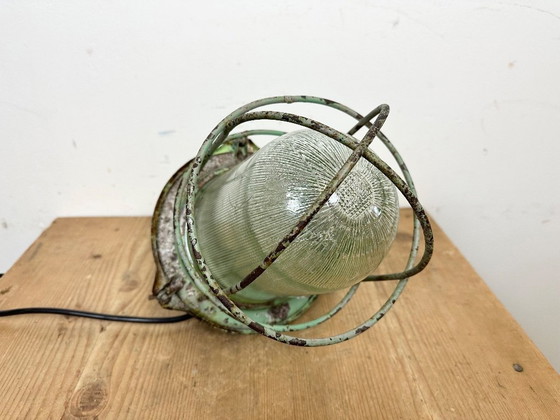 Image 1 of Green Industrial Soviet Bunker Pendant Light with Iron Grid, 1960s