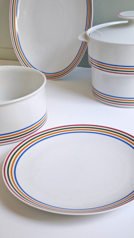 Servizio da tavola Thomas da 6 pezzi, design tedesco, motivo a righe in stile moderno di metà secolo.
