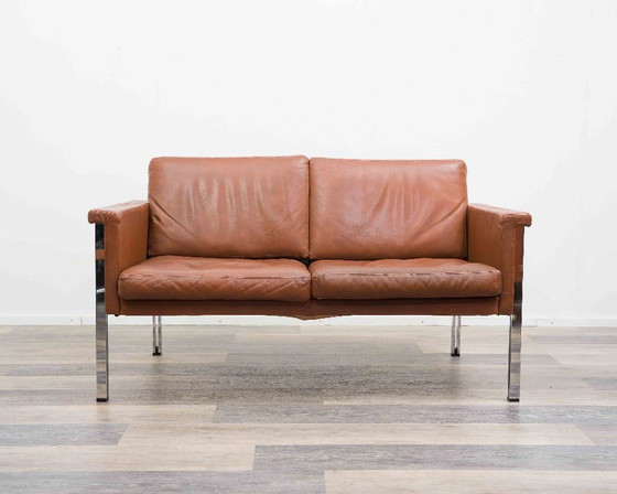 Image 1 of Divano in pelle a due posti, anni '70, produttore Sitag, pelle marrone cognac.