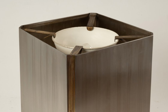 Image 1 of Large lamp in brushed metal and gilded brass. 1970s.