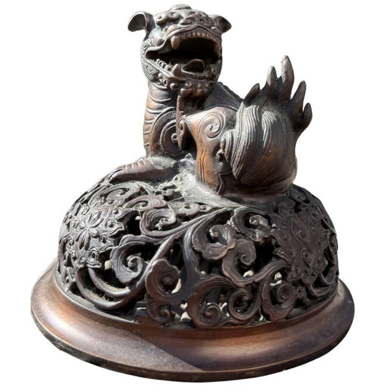 Chinese bronzen wierookbrander met Foo Dog deksel en leeuwenpoten – Decoratieve objecten, Klassiek (photo 7 of 8)