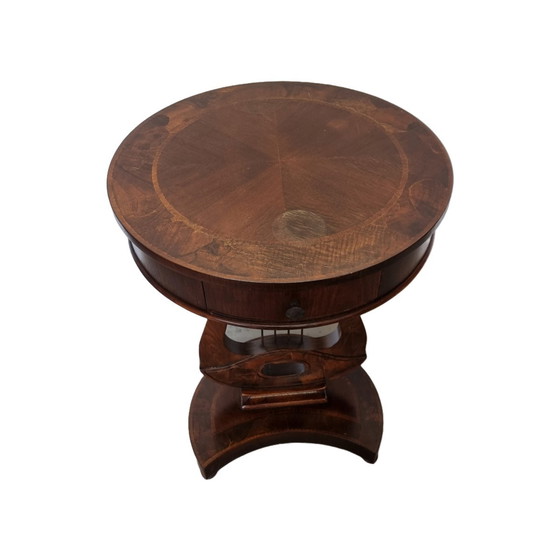 Image 1 of Classic style side table with drawer on harp base, 1970s