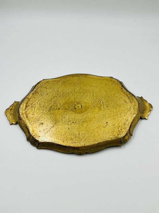 Image 1 of Vassoio fiorentino vintage in legno dorato, Italia