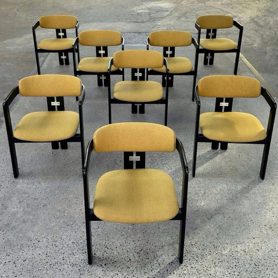 Juego de 8 sillones Pamplona de Augusto Savini, 1960, Sillas de comedor, Madera, Amarillo (foto 2 de 7)
