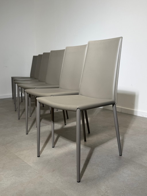 Calligaris Aida CS1484 eetkamerstoelen – set van 6 – echt leer – gemaakt in Italië