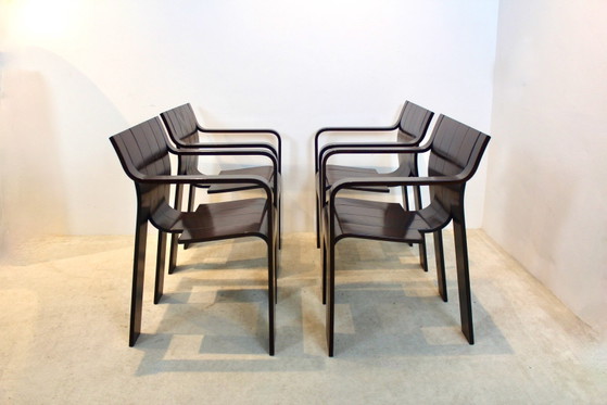 Set of four ‘Strip’ Dining Chairs with Armrests by Gijs Bakker for Castelijn (photo 6 of 14)