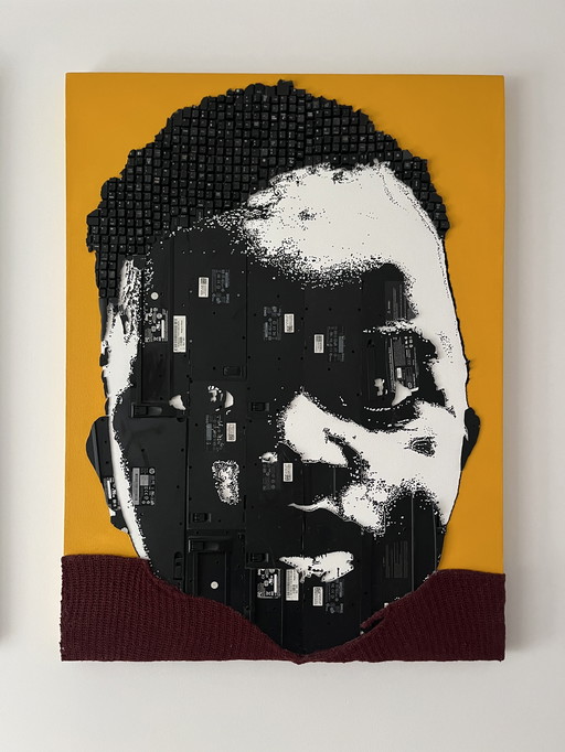 Maurice Mbikayi - “Ragazzo con maglia viola”, tecnica mista su tela