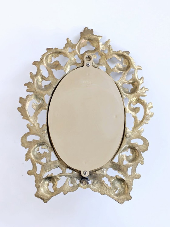 Image 1 of Vintage Brass Mirror Wall Sconce Candle Holder Rococo Scrollwork Hollywood Regency 1960s