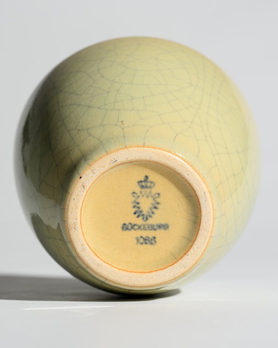 Image 1 of German Art Deco Crackle Glaze Ceramic Vase Duo Fürst Adolf Werkstätten Bückeburg