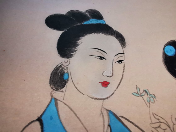 Image 1 of Rotolo di carta cinese/tibetano, dipinto *Due donne*. Chang Dai Chien