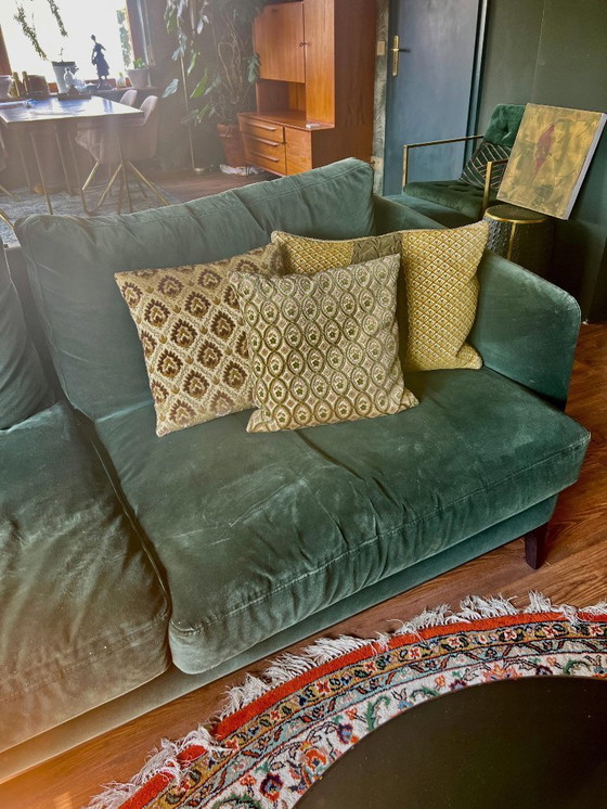 Image 1 of Mid Century large coussin de canapé ou coussin de parade en velours de brocart et velours vert/brun années 1960