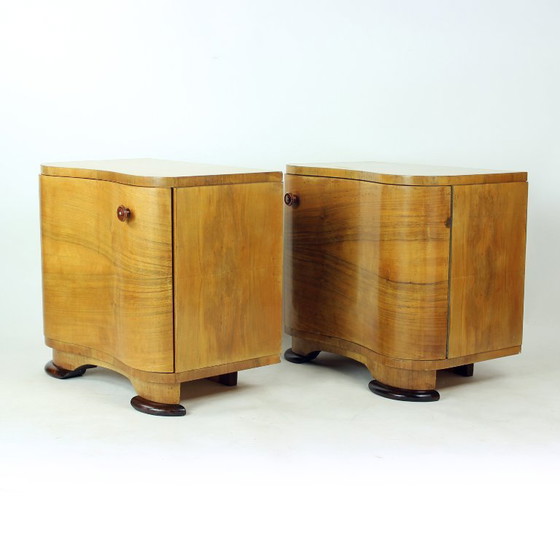 Art Deco Bedside Tables by Jindřich Halabala for UP Závody, 1930s, Nightstands, Wood, Brown (photo 9 of 17)