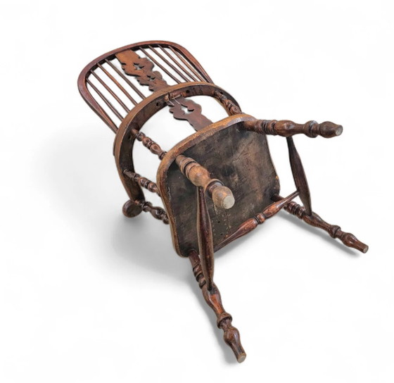 Antique 19th Century Wide Arm Arch Back Ash & Elm Rustic Farmhouse Yorkshire Windsor Chair (photo 7 of 8)