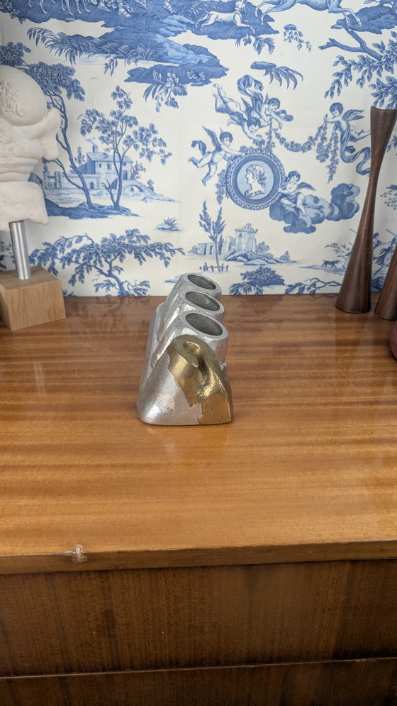 Image 1 of Vintage David Marshall Art 3 Brutalistisch Brons & Aluminium Pen Pot Vorm 2000