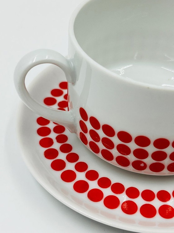 Image 1 of Winterling Bavaria Red Polka Dot Porcelain Lunch Service 70s