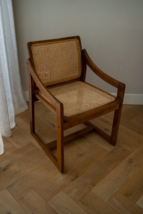 Image 1 of Sedia vintage in teak con seduta in tessuto