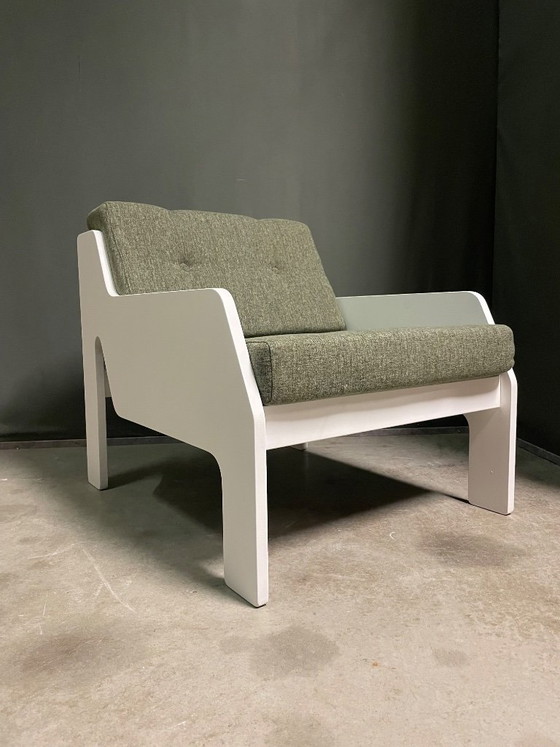 Seltener niederländischer Sessel 1960er Jahre, Holz, Stoff, Weiß, Modern (Foto 2 von 9)