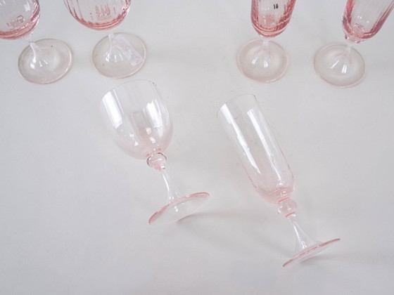 Image 1 of Set roze glazen, Frans design, jaren 70, gemaakt in Frankrijk.