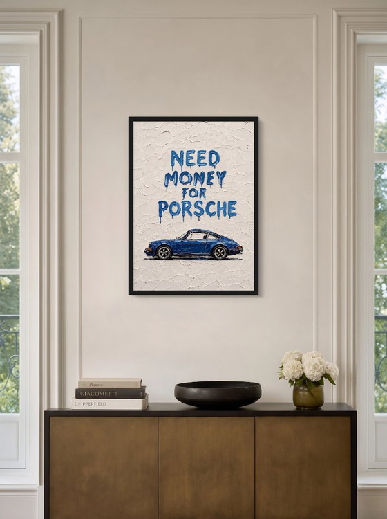 Need Money For Porsche Art Print with blue car, Paper, Modern (photo 2 of 5)