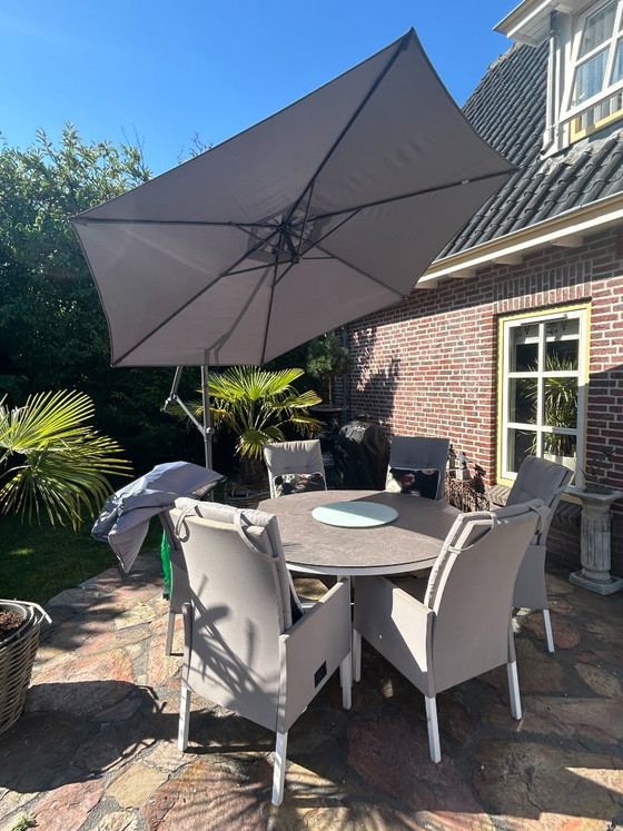 Caribbean Dinerset met ronde tafel, zweefparasol en 6 stoelen. – Tuinsets, Metal (photo 7 of 13)