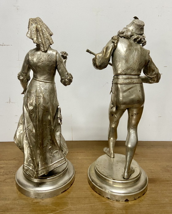 Image 1 of Importante coppia di sculture francesi in bronzo argentato di A.L. Gaudez