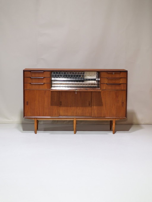 Highboard with bar teak Danish vintage 1960s