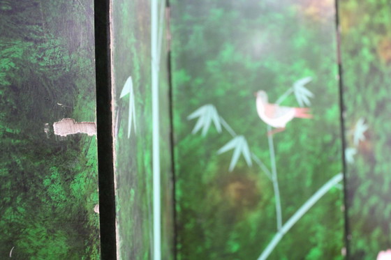 Large Art Deco style room screen. Wooden vintage room divider, Green (photo 12 of 15)