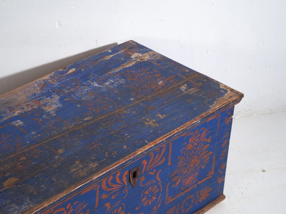 Antique Blue Painted Wooden Chest – Folk Art Blanket Chest – Central Europe c.1900 – Chest of drawers (photo 13 of 40)