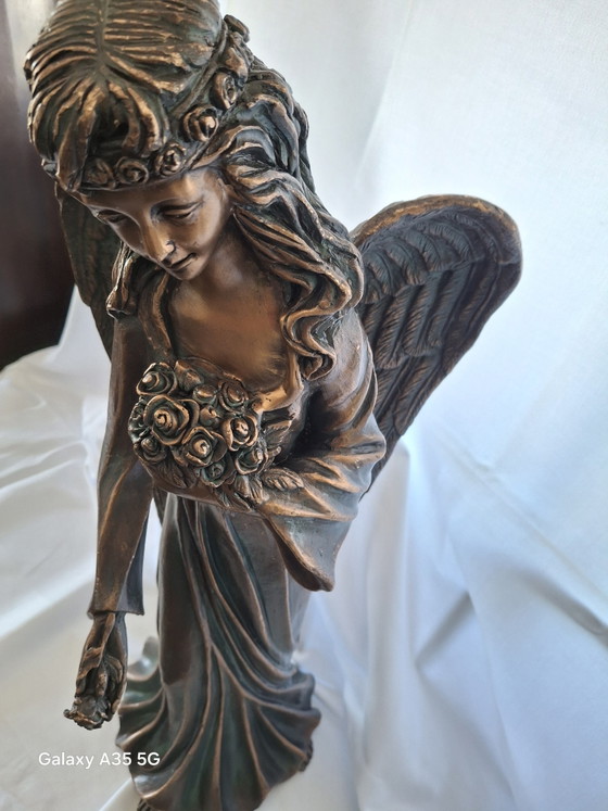 Image 1 of Angelo in bronzo di alta qualità "Amena" Elegante statua da giardino Oggetto decorativo (60 cm, 11 kg)