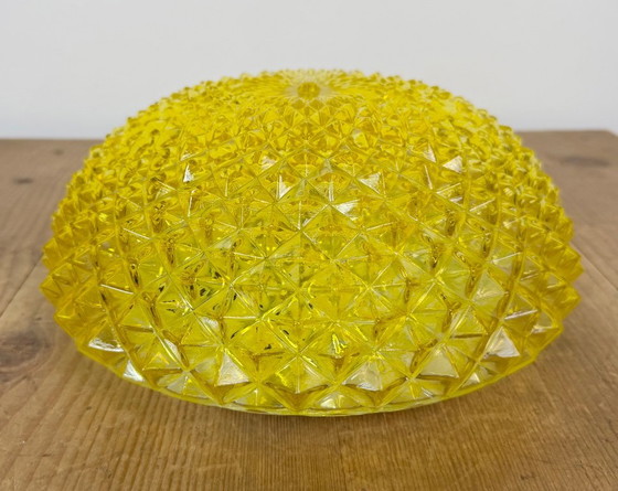 Vintage Glass Wall or Ceiling Light, 1970s, Metal, Yellow (photo 3 of 14)