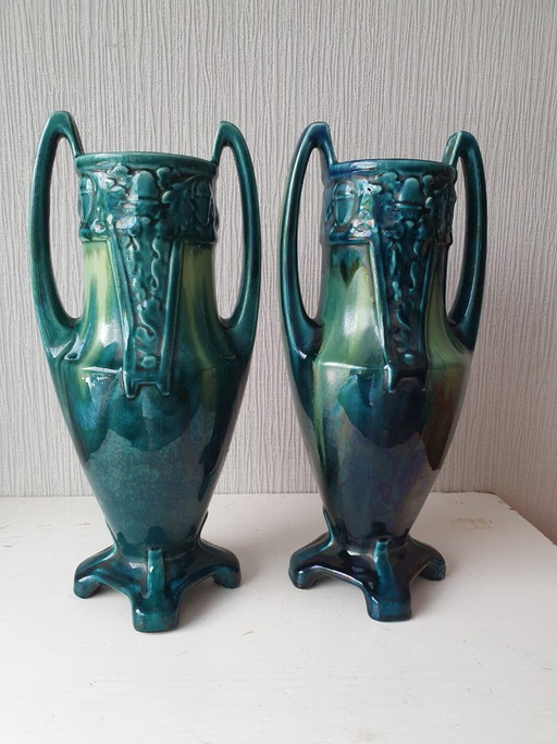 Art Nouveau Vazen Gustave De Bruyn (38cm)–Fives-Lille Ca1900 – Ceramic (photo 2 of 8)