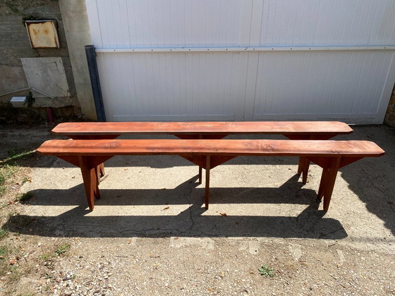 Par de bancos rústicos de madera maciza de 250 cm para mesa de campo de estilo años 50. – Wood (photo 18 of 18)