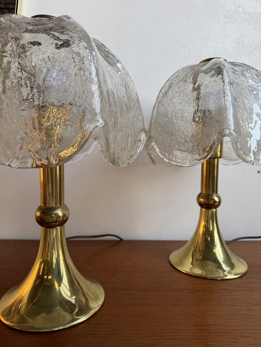 Lampe de table vintage en laiton et verre glacé - Mid Century Elegance