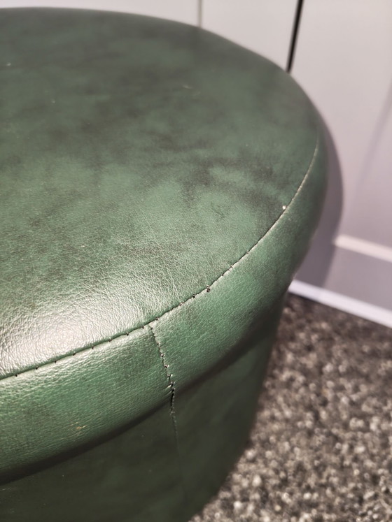 Groene vintage poef / hocker, Hockers en poefs, Skai (foto 5 van 7)