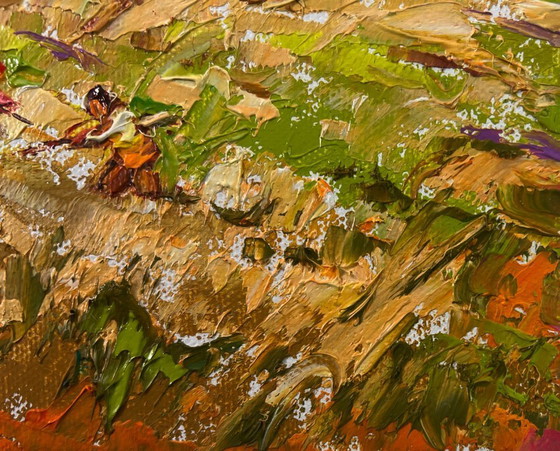 Image 1 of Original Oil Painting Summer Field Landscape Gentle wind over the haystack