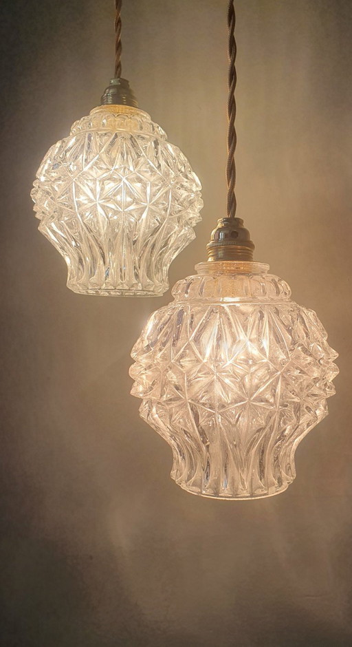 Set van 2 Vintage getextureerde bollampen - hanglampen - midcentury design. 
