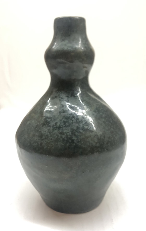 Image 1 of Vintage Blue Ceramic Vase Signed AP